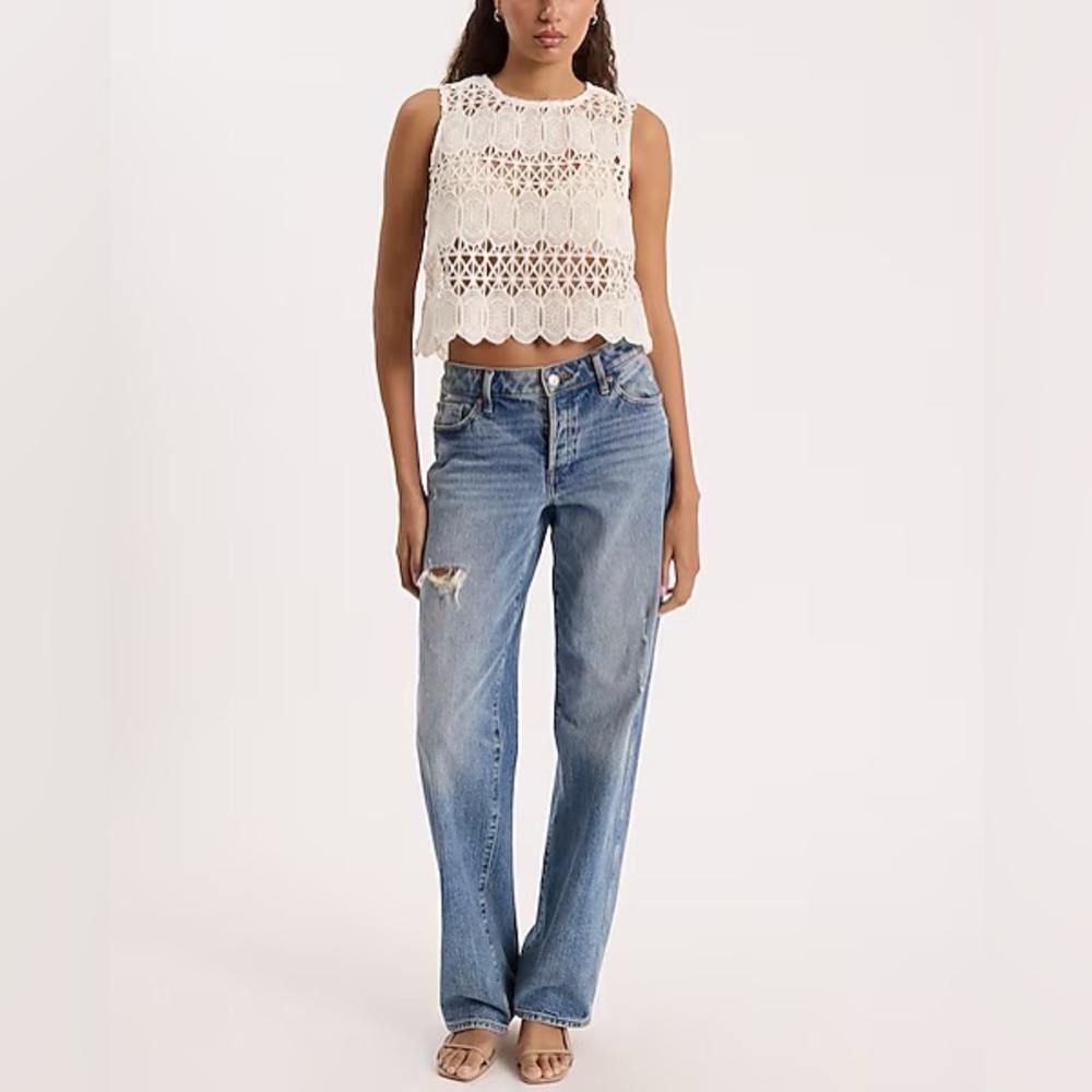 Lace Open Stitch Crew Neck Cropped Tank